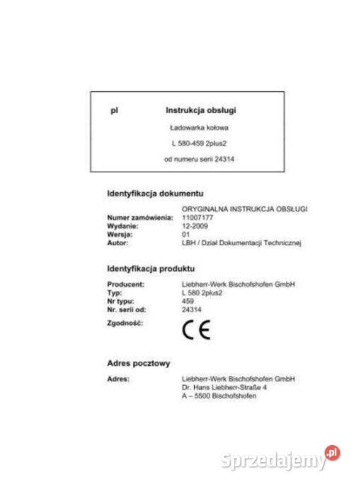 Liebherr L580 2plus2 L580 instrukcja obsługi świętokrzyskie Kielce sprzedam