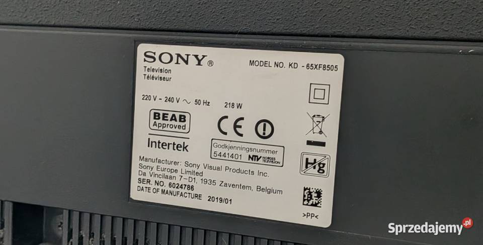 syndyk sprzeda TV SONY 65 65XF8505 Brzoza