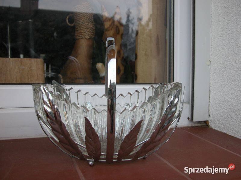 stary szklany kosz sygnowany Gorzów Wielkopolski