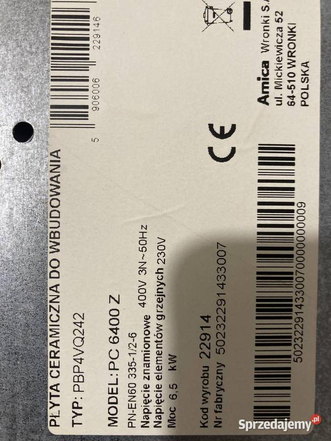 Płyta elektryczna do zabudowy Amica PC6400Z Kuchenki i piekarniki Grodzisk Wielkopolski