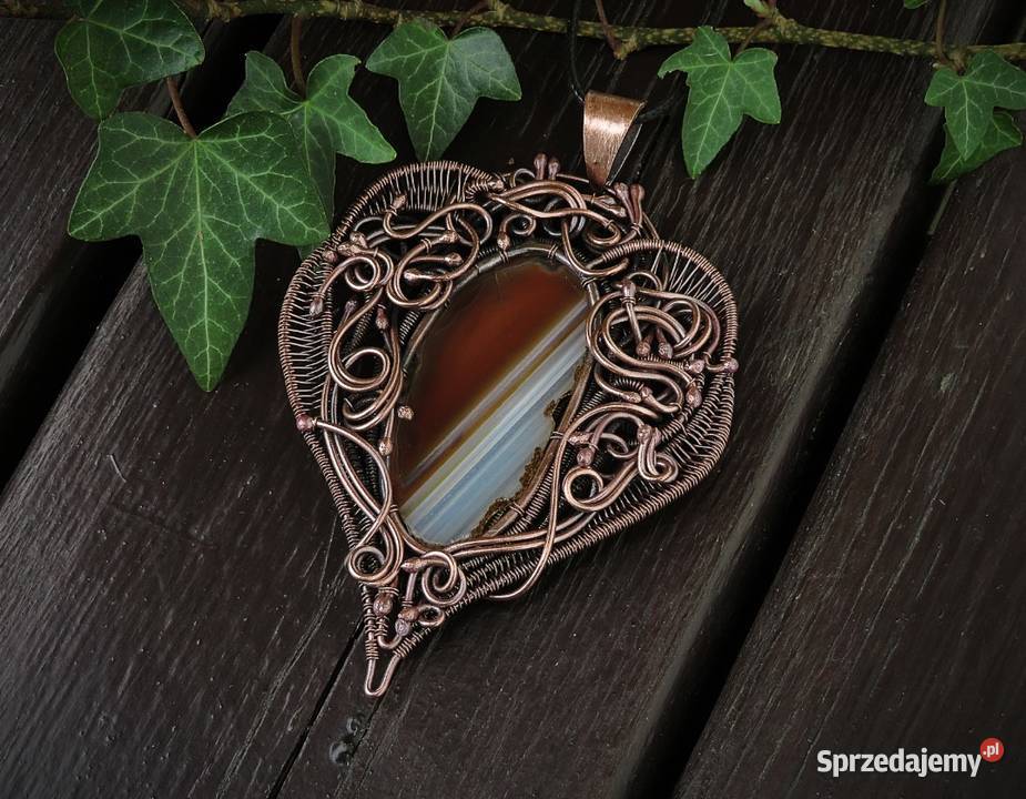 Zjawiskowy miedziany wisior dwukolorowy agat małopolskie Wieliczka