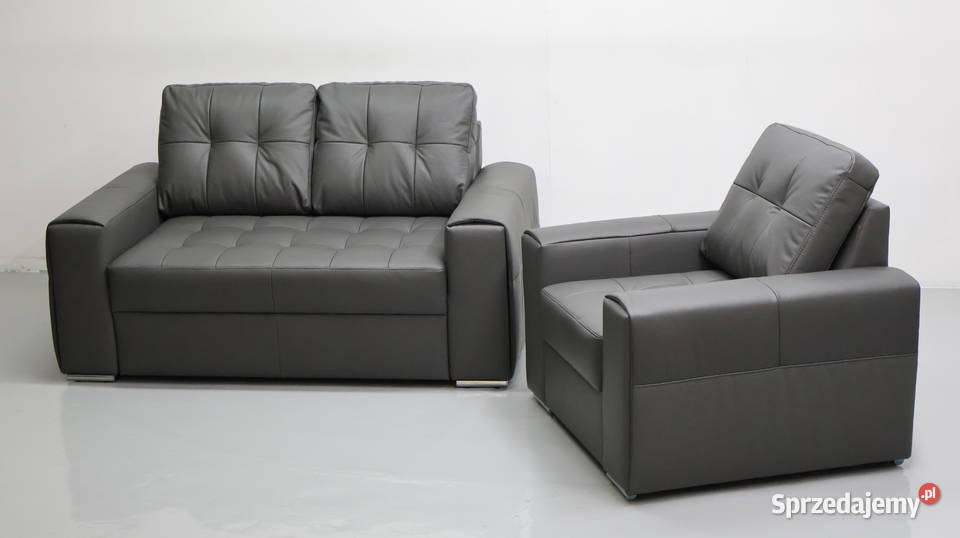 KOMPLET 21 sofy kanapy zestaw popielata skóra Komplety wypoczynkowe Poznań sprzedam