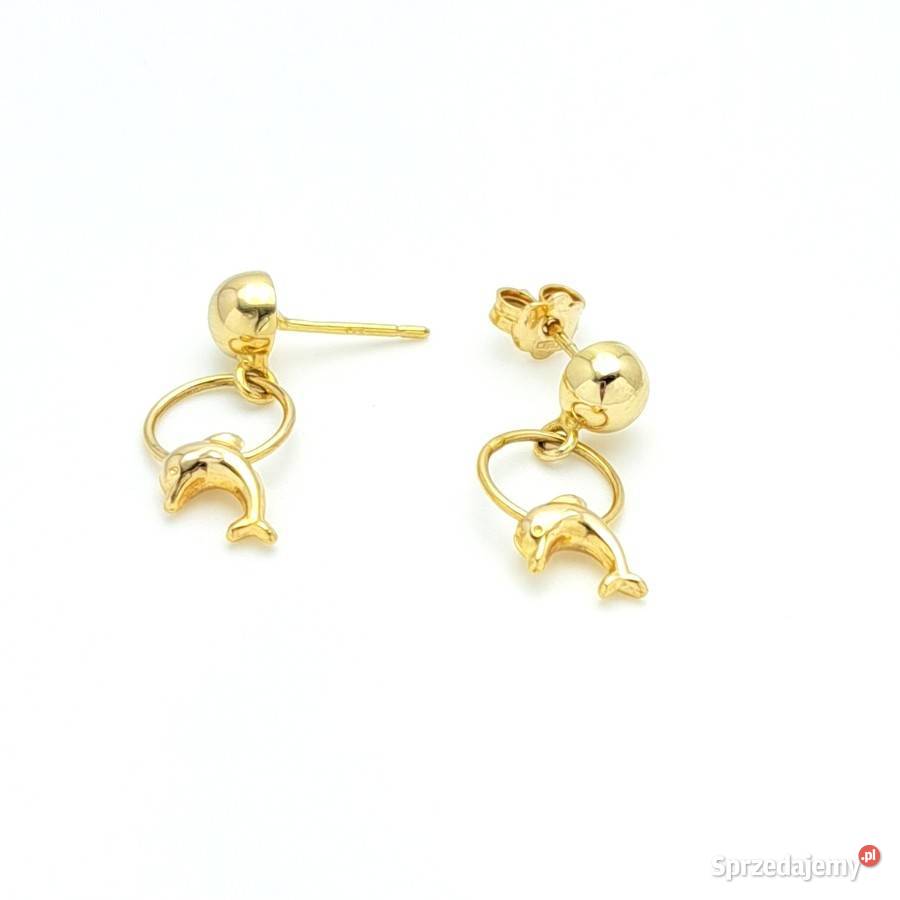 Kolczyki Złote pr585 Delfinki wiszące sztyft Poznań