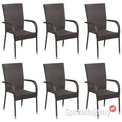 vidaXL Sztaplowane krzesła ogrodowe, 6 szt., polirattan, brą