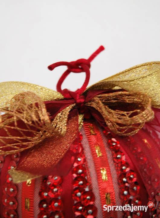 Bombka czerwonozłota wstążki i cekiny rękodzieło Lublin