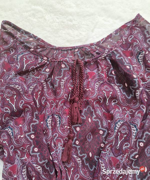 Transparentna lekka burgundowa bluzka 38 etno Kraków