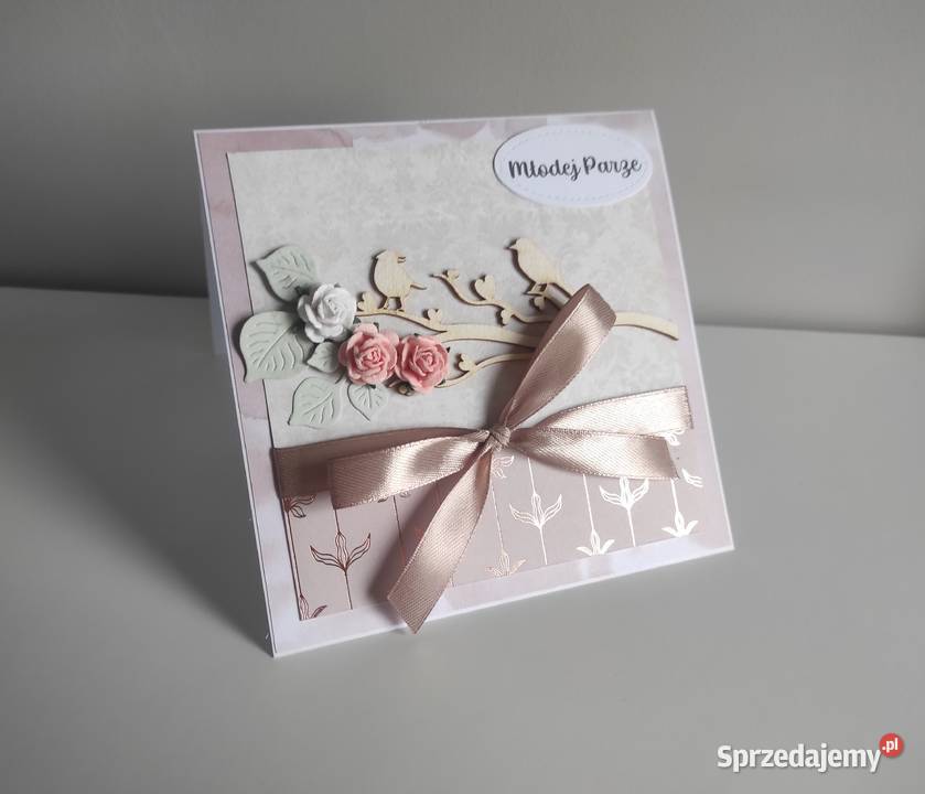 Kartka ręcznie robiona na ślub Ptaki Rękodzieło łódzkie Łódź