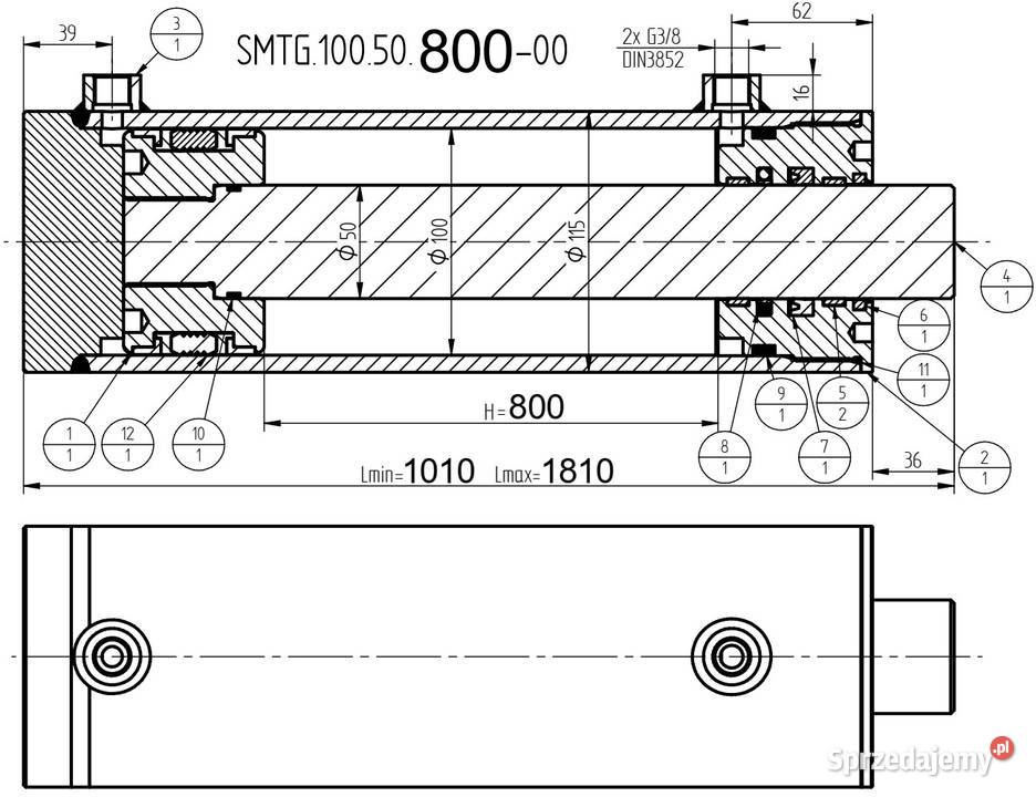 MOCNY Siłownik Cylinder HYDRAULICZNY SMTG 100x50 kujawsko-pomorskie Solec Kujawski