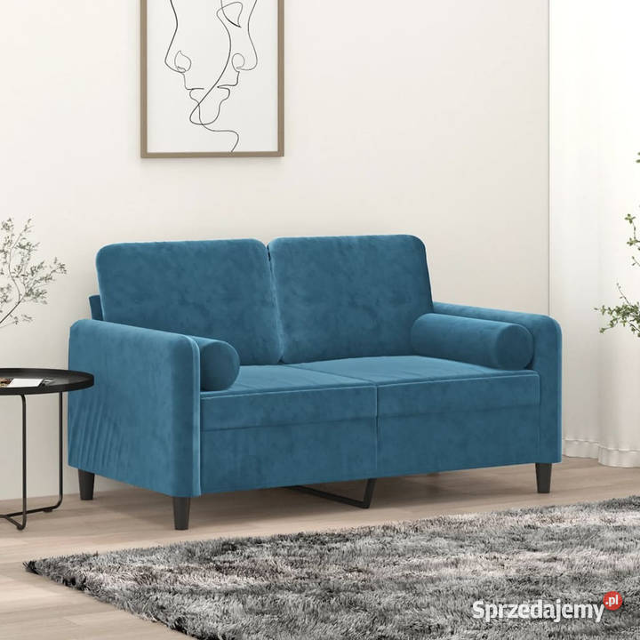 2osobowa sofa z poduszkami niebieska 120 aksamit Sofy i kanapy Warszawa