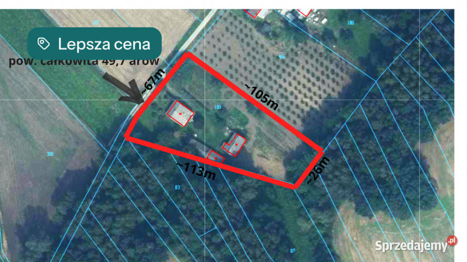 Siedlisko lesie w Skomorochach Dużych 4972m2 Sprzedaż Skomorochy Duże