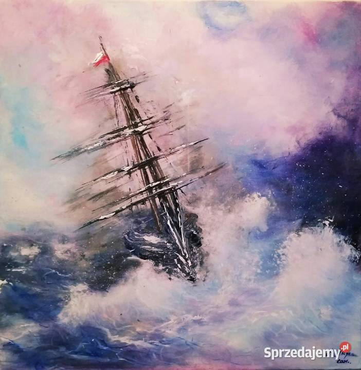 Okręt akryl na płótnie 6060 śląskie Częstochowa sprzedam