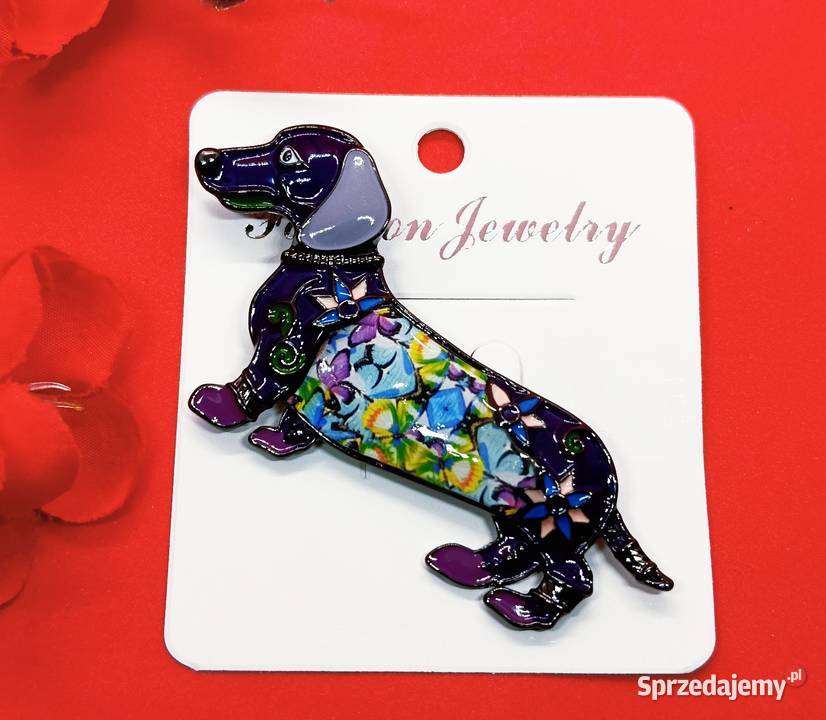 Śliczna broszka piesek jamnik Warszawa