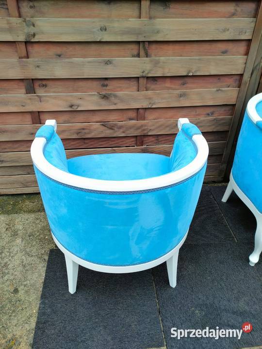 Fotel niebieski drewniany stelaż ludwikowski Fotele Warszawa