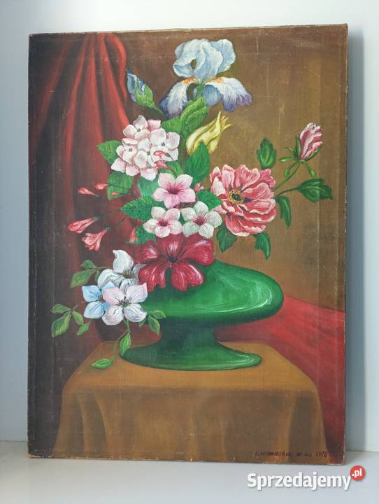 Obraz olejny kwiaty w wazonie styl old money