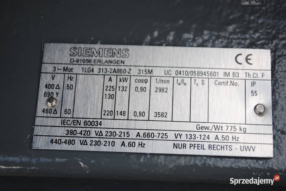 Silnik elektryczny 132kw 2982obrmin SIEMENS Kargowa
