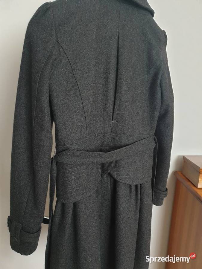 Grafitowy płaszcz z paskiem XS Cropp Cropp Kurtki i płaszcze Radom