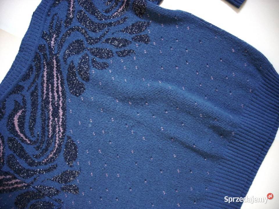 Ciepły Sweter Srebrna Nić Vintage 38 40 niebieski małopolskie Nowy Sącz