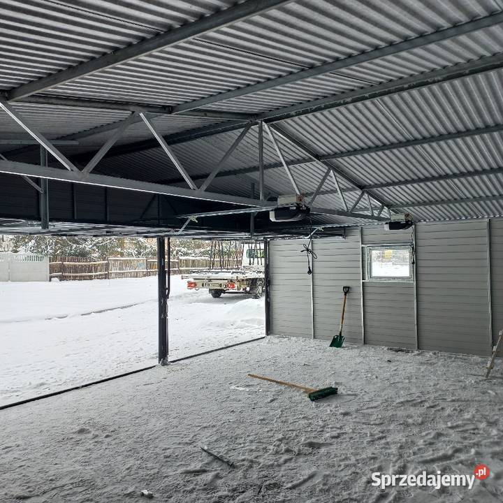 Garaż z wiatą 12x6 9x6 plus 3m wiata otwarta oświetlenie Pruszków