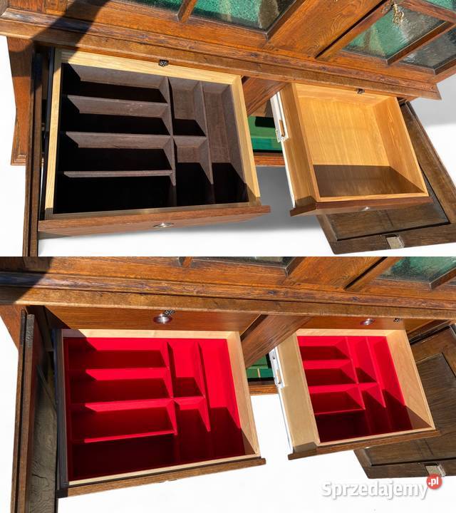 Stary dębowy kredens z litego drewna z witryną Gryfice