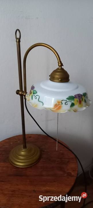 Mosiężna lampka z ruchomym ramieniem ładny klosz