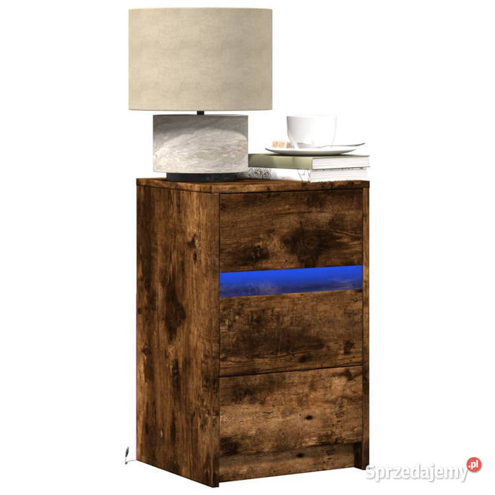 Szafka nocna z LED przydymiony dąb materiał Nocne