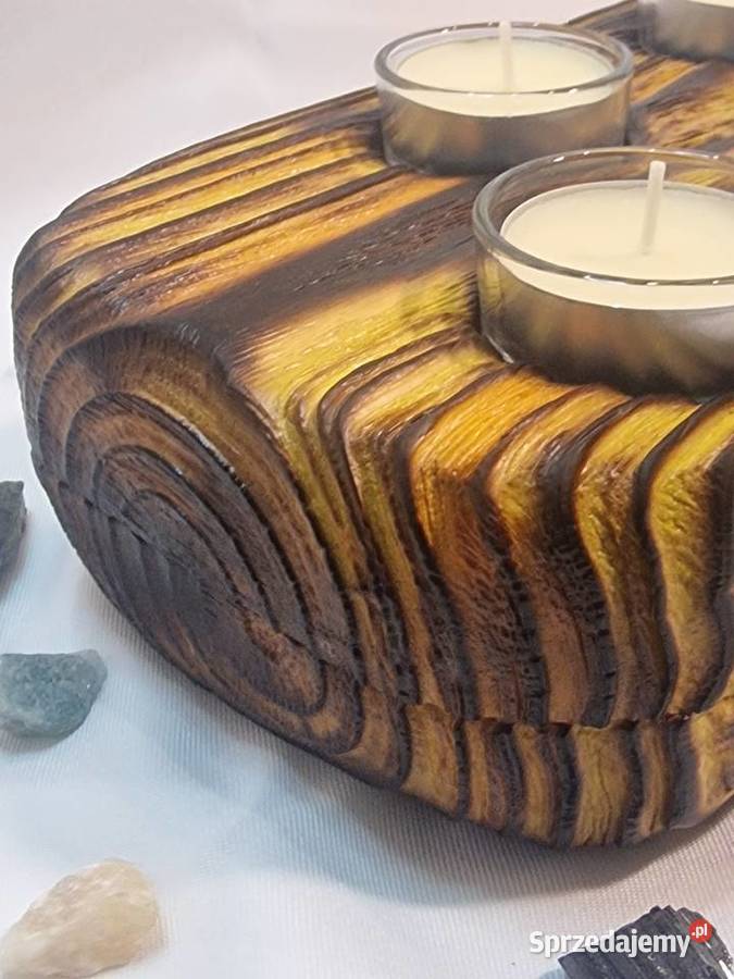 Świecznik świerkowy opalany Shou Sugi Ban Sępopol