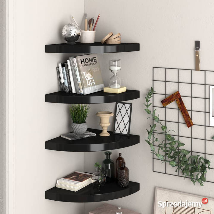 Narożne półki ścienne 4 czarne 35x35x38 MDF