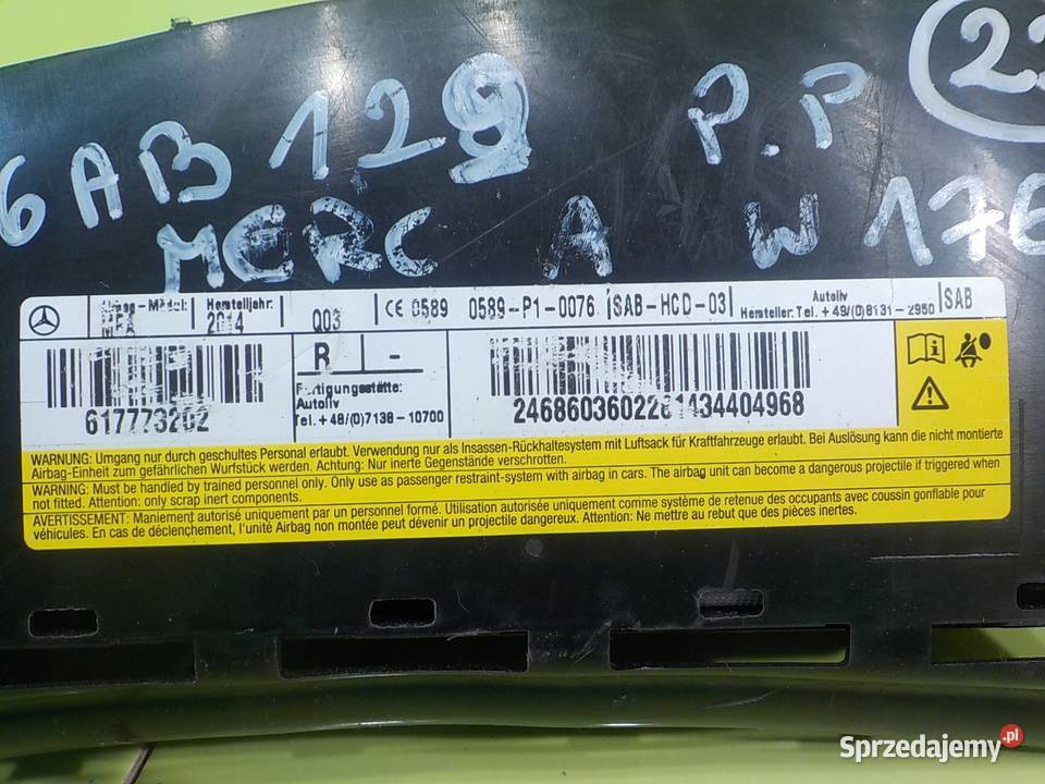 MERCEDES A W176 15 CDI 15r AIRBAG poduszka mazowieckie Suków sprzedam