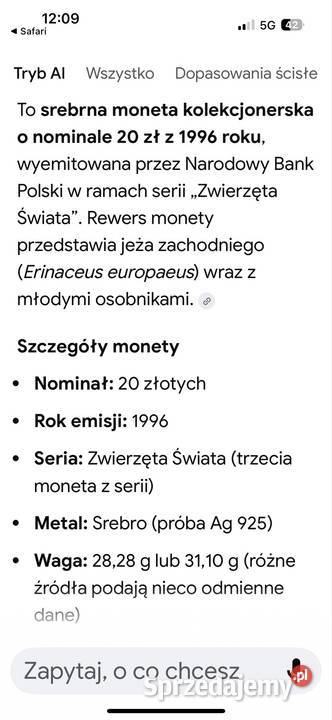 Moneta kolekcjonerska jeż Jawiszowice