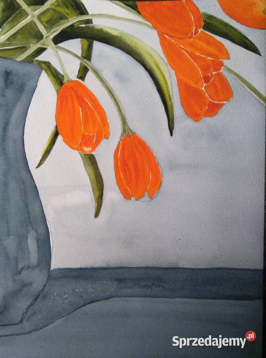 Akwarela Tulipany w wazonie