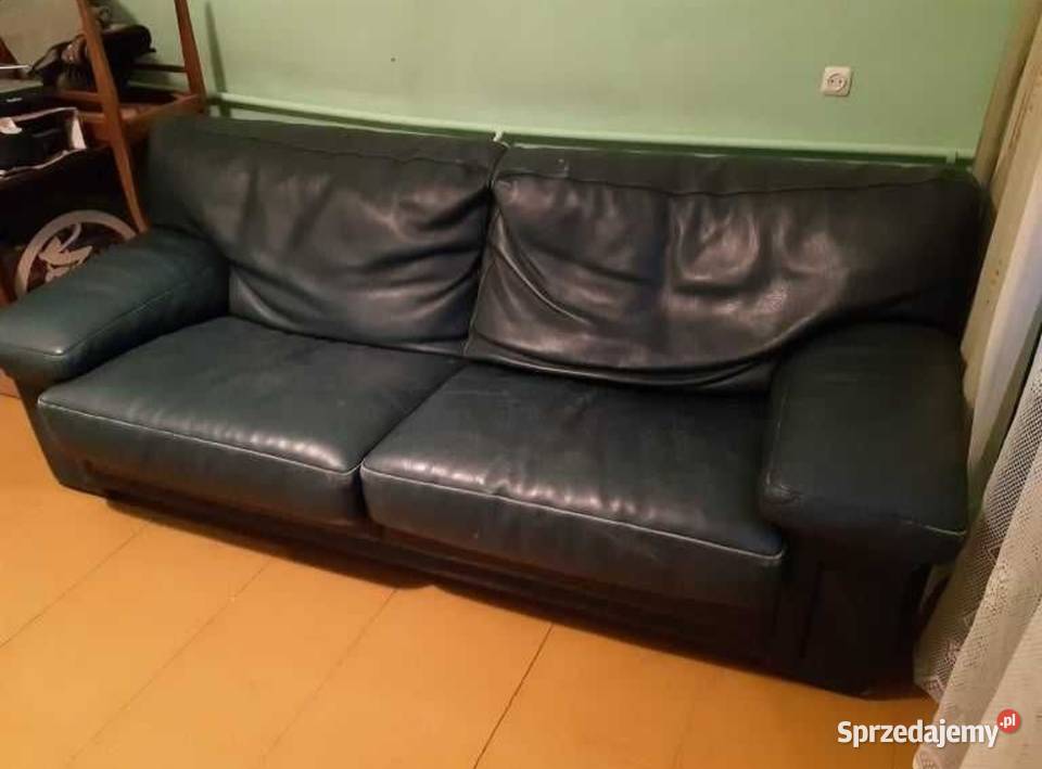 Sofa 3osobowa Roche Bobois Ascot zielona skóra Łóżka, wersalki i sofy lubelskie