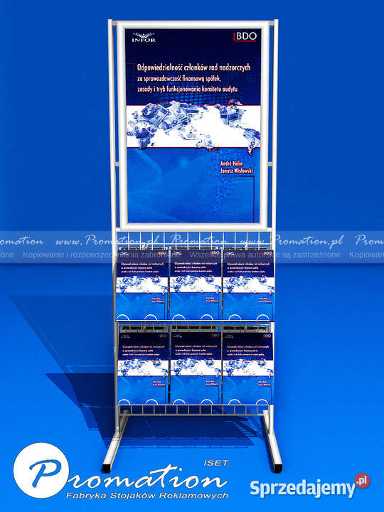 Regał z półką na ulotki i miejscem na plakat do Warszawa