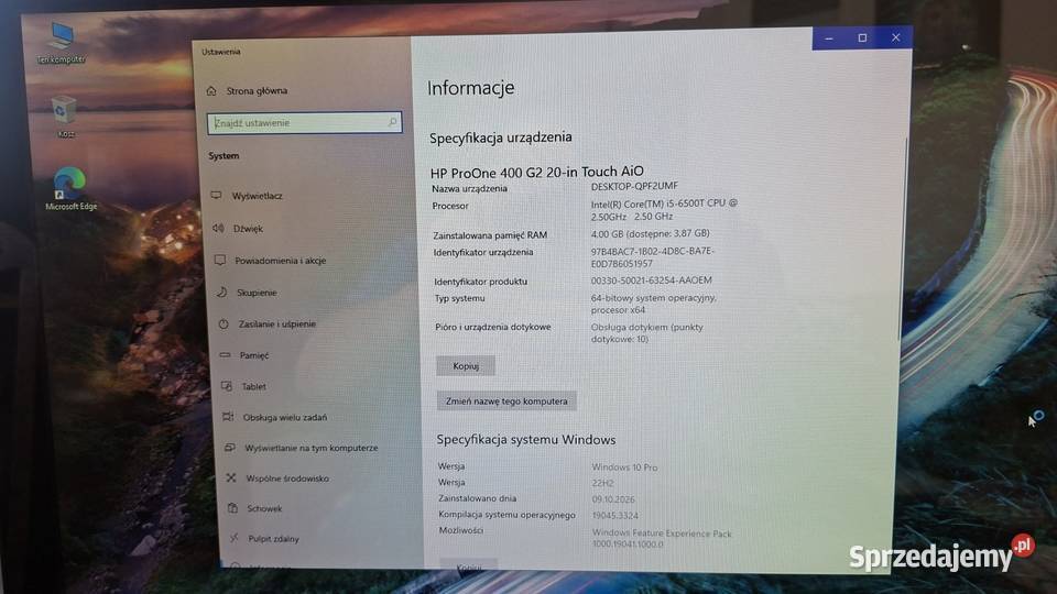 AiO HP ProOne 400 20 i5 RAM 4 GB HDD 500 GB Win DVD