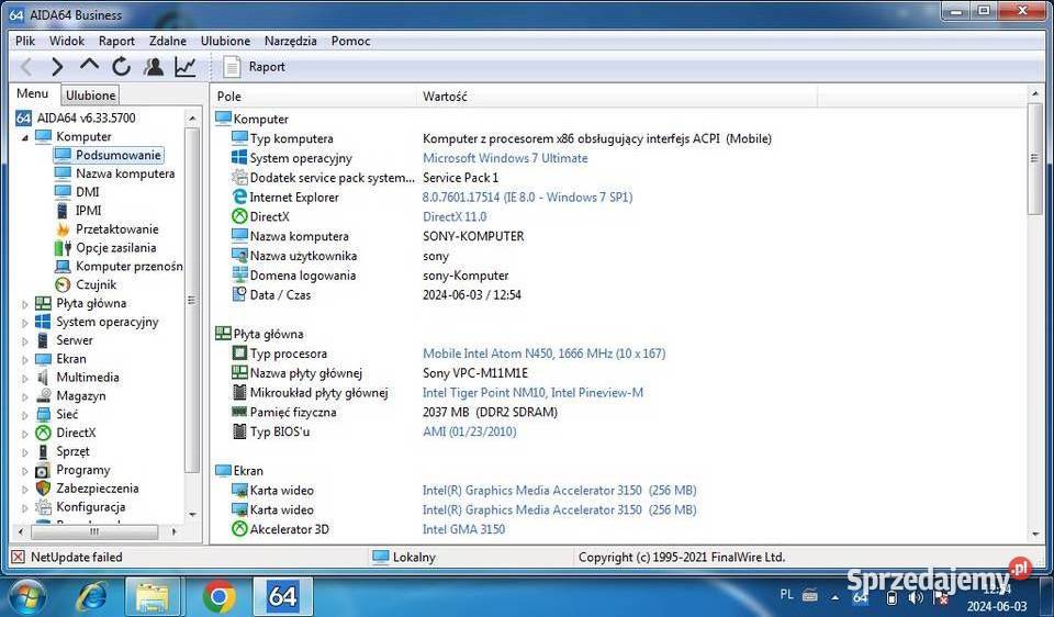 Netbook SONY Vaio PCG21313MTorba Doinwestowany Włocławek