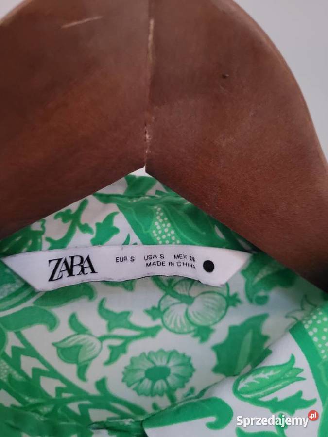 Zielona biała sukienka rozkloszowana bawełna Rozmiar 36(S) Liszki
