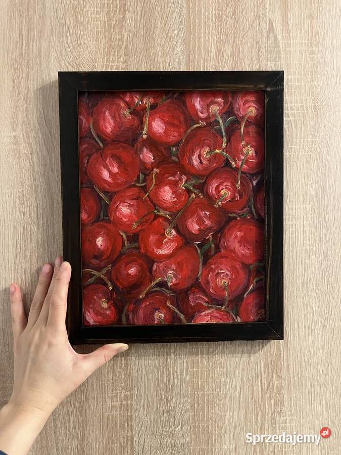 Obraz olejny Czereśnie oryginał ręcznie malowany czerwony lubuskie Świebodzin