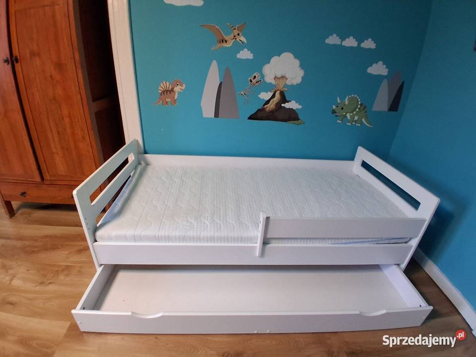 Biały tapczanik z szufladą i materacem 160x80 Świdnica