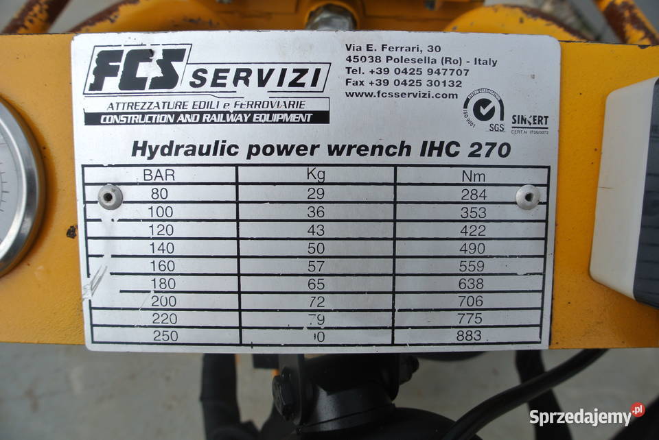 ZAKRĘTARKA HYDRAULICZNA KOLEJOWASZYNOWA IHC 270 Pozostałe małopolskie Tarnów