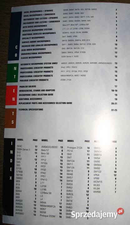 SHURE Microphone and Circuity Products catalog Kępice sprzedam
