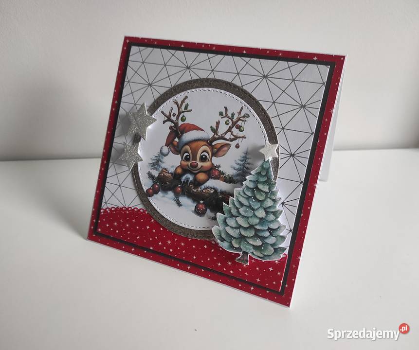 Kartka bożonarodzeniowa handmade z reniferem Łódź sprzedam