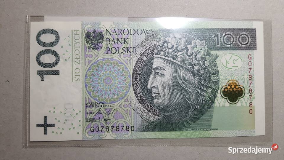 RZADKOŚĆ 100 Złotych 2018 C numer UNC Warszawa