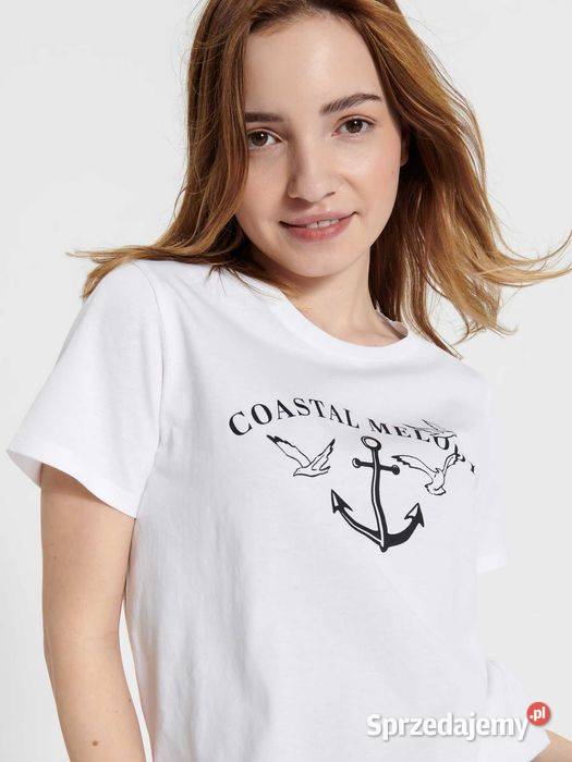 biały tshirt z nadrukiem Sinsay czarny Olkusz