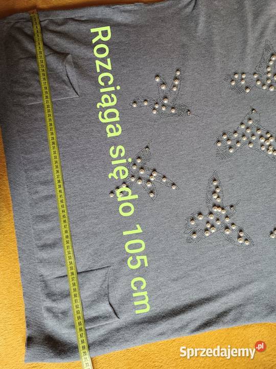 Sweter szary z ozdobnymi perełkami wiskoza Cieszyn
