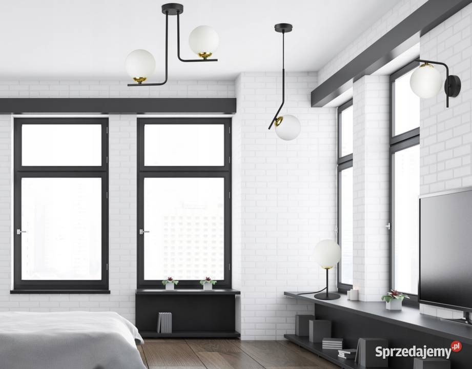 LAMPA ŚCIENNA KINKIET Czarna ZŁOTA KULA MLECZNA podlaskie