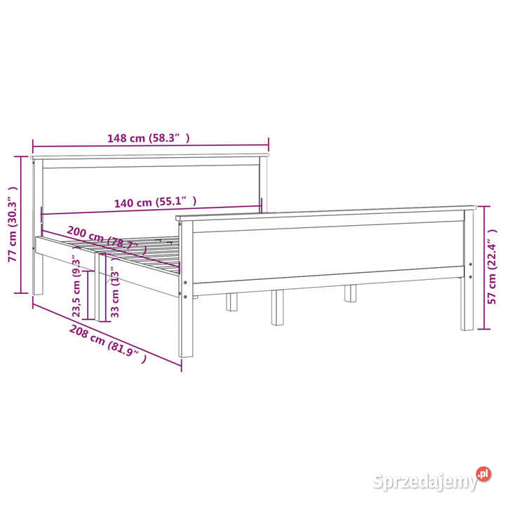 Rama łóżka lite drewno sosnowe 140x200 WM322177 208cm Warszawa