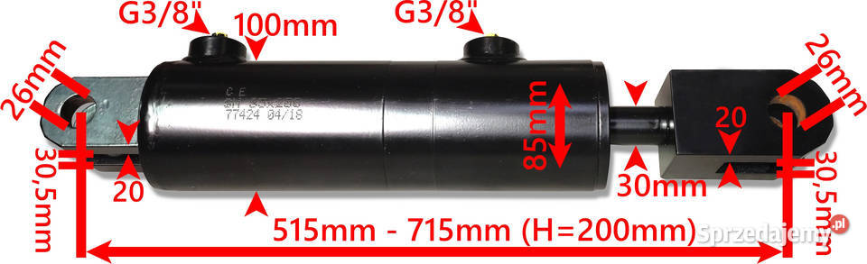 SIŁOWNIK HYDRAULICZNY 85x30 SKOK 200 AGREGATU Solec Kujawski