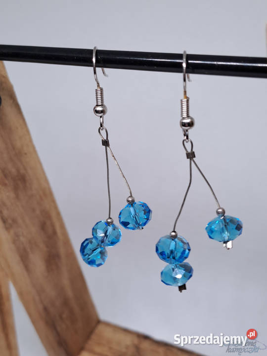 Kolczyki dyndałki niebieskie koraliki mazowieckie