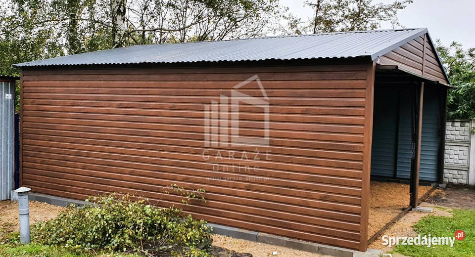 GARAŻ BLASZANY 6m x 5m Drewnopodobny 2x Brama Łódź