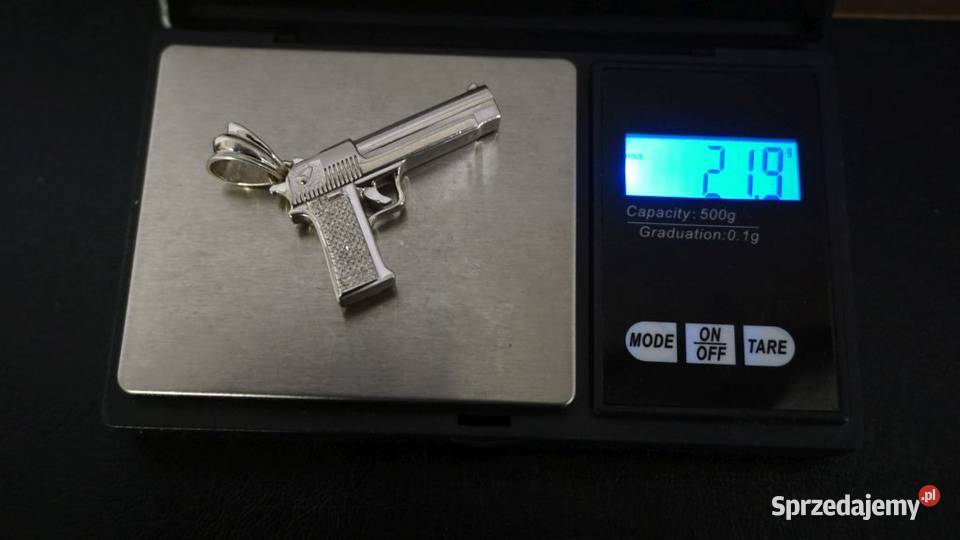 ZŁOTY KOMPLET ŁAŃCUSZEK I PISTOLET 83 GRAM BIAŁE