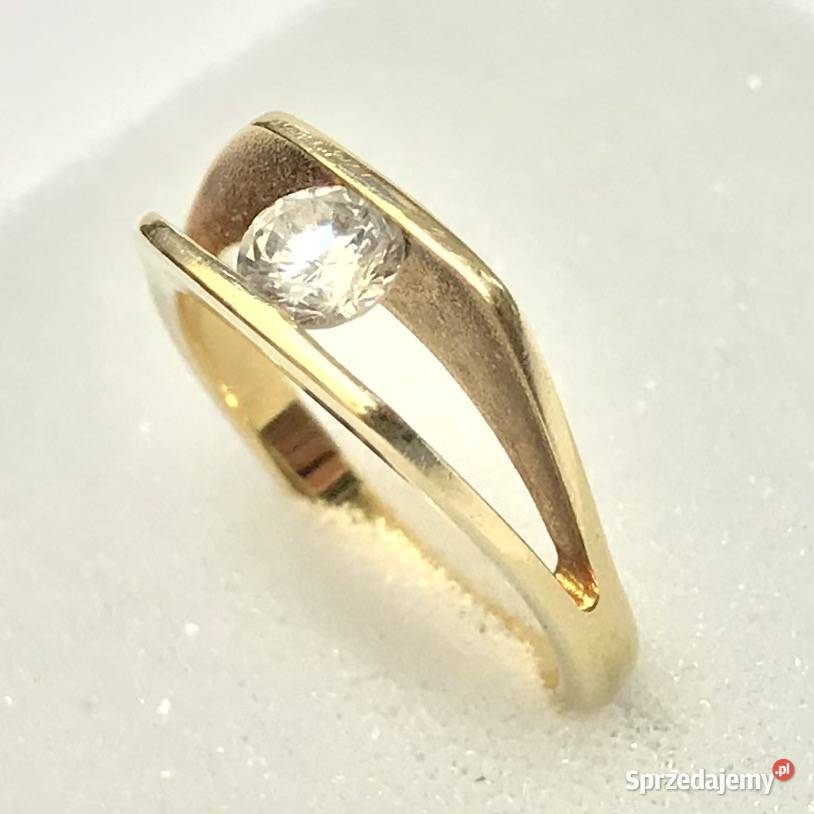 Złoty PIERŚCIONEK zaręczynowy 14K cudny KAMIEŃ Warszawa